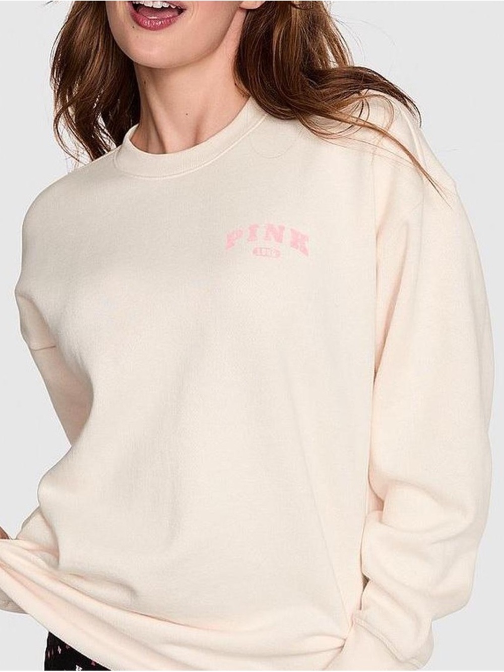 PINK Victoria's Secret Cream Crewneck Sweatshirt with Pink Logo